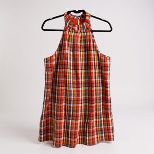 Ann Taylor Halter Dress Plaid Multicolor‎ Tiered Ruffle Cottagecore Medium NWT